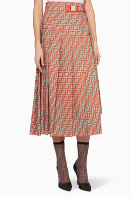 Buy Fendi Red Aquamarine Orange FF All Over Midi Skirt For Women Online Ounass Bahrain