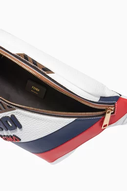 Buy Fendi White Multi Coloured Mania Logo Applique Belt Bag For Men Online Ounass Bahrain