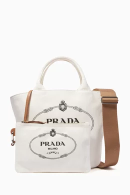 Prada logo print tote bag best sale
