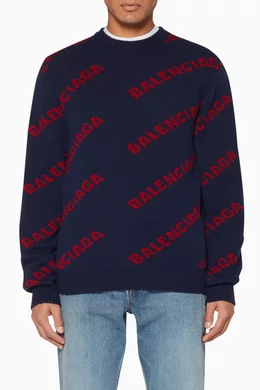 Buy Balenciaga Multicolour Navy Red Jacquard Logo Sweater For Men Online Ounass Bahrain