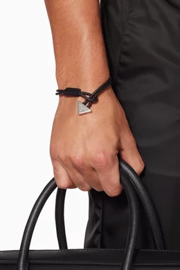 Buy Prada Black Black Braided Leather Triangle Pendant Bracelet For Men Online Ounass Bahrain