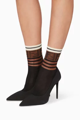 Buy Fendi Black Black Monogram Trim Socks For Women Online Ounass Bahrain