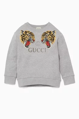 Buy Gucci Grey Grey Leopard Logo Sweatshirt For Boys Online Ounass Bahrain