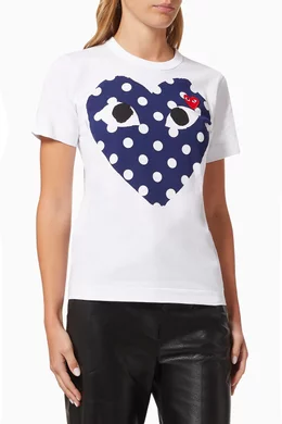 Buy Comme des Garcons White Polka Dot Heart T shirt in Cotton For Women Online Ounass Bahrain