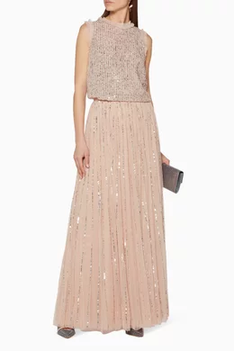 Needle & thread shimmer sequin maxi skirt in rose 2025