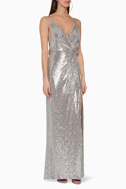 Buy Tadashi Shoji Silver Sequinned Gown For Women Online Ounass