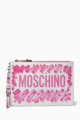 Buy Moschino Pink Brushstroke Print Leather Clutch Bag For Women Online Ounass Bahrain