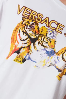 Buy Versace Jeans Couture White White Tiger Print Boxy T-Shirt For