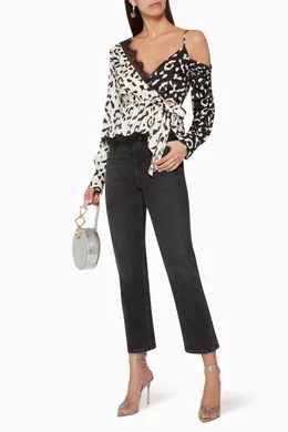 Buy Self-Portrait White Leopard Print Wrap Top For Women Online 
