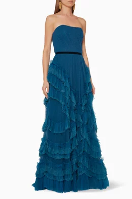 Buy Marchesa Notte Blue Point D esprit Tulle Gown For Women Online Ounass Bahrain