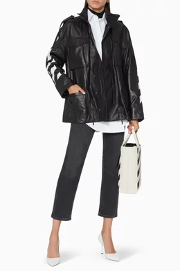 Buy Off-White Black Diagonal Striped Leather Field Jacket For