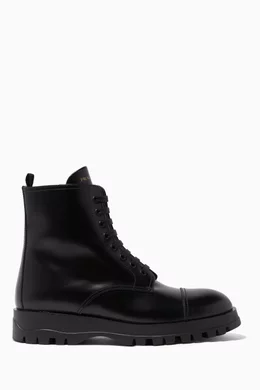 Buy Prada Black Lace Up Brushed Leather Boots For Women Online Ounass Bahrain