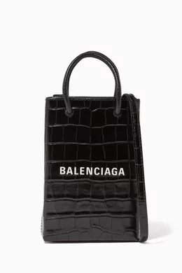 Buy Balenciaga Black Shopping Phone Holder Crocodile Embossed Bag For Women Online Ounass Bahrain