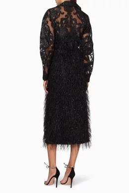 ganni feathery cotton dress Buy Ganni Black Feathery-Trim Poplin Wrap Dress For Women Online