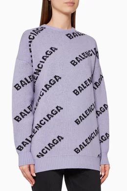 Buy Balenciaga Purple Logo Embroidered Jacquard Wool Sweater For Women Online Ounass Bahrain