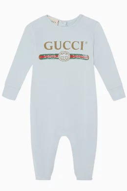 Buy Gucci Blue Vintage Logo Cotton Sleepsuit For Baby Boys Online Ounass Bahrain