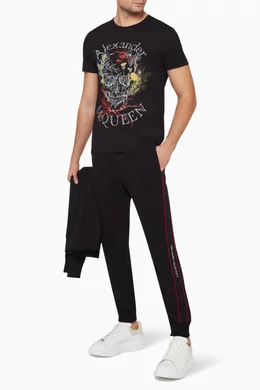 Buy McQueen Black Botanical Skull Print T-Shirt For Men Online