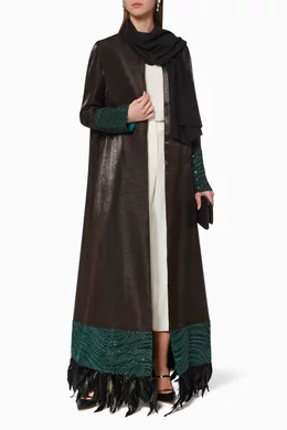 Buy Monalisa Abayas Black Sequin Feather Abaya For Women Online Ounass Bahrain
