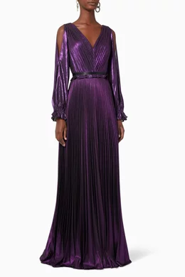 Buy Marchesa Notte Purple Pleated Lame Gown For Women Online Ounass Bahrain