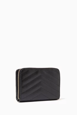 Buy SAINT LAURENT Black Monogram Compact Zip Around Wallet in Grain de Poudre Embossed Leather For Women Online Ounass Bahrain
