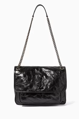 Buy SAINT LAURENT Black Medium Niki Bag in Crinkled Vintage Leather For Women Online Ounass Bahrain