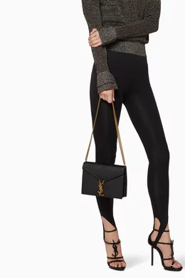 Buy SAINT LAURENT Black Cassandra Monogram Clasp Bag in Grain de Poudre Embossed Leather For Women Online Ounass Bahrain