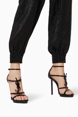 Buy SAINT LAURENT Black Cassandra Monogram 110 Sandals in Patent