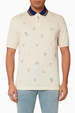 Buy Gucci White Symbols Embroidered Cotton Polo Shirt For Men Online Ounass Bahrain