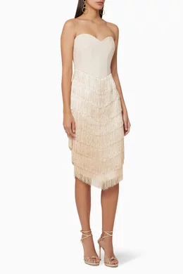 white christmas dresses ZOEY Embellished Boucle Tulip Mini Dress in Beige main image 0