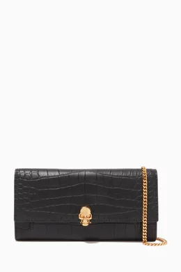 Buy Alexander McQueen Black Skull Wallet on Chain in Crocodile Embossed Calfskin For Women Online Ounass Bahrain