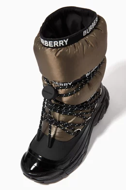 Buy Burberry Grey Logo Tape Snow Boots in Padded Fabric For UNISEX Online Ounass Bahrain
