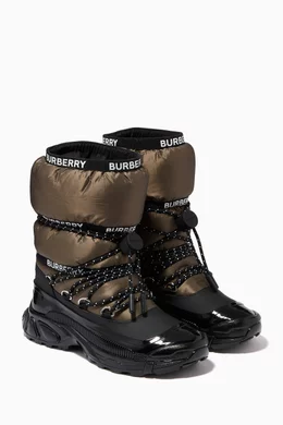 Buy Burberry Grey Logo Tape Snow Boots in Padded Fabric For UNISEX Online Ounass Bahrain