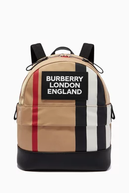 Buy Burberry Neutral Logo Applique Backpack in Icon Stripe ECONYL For UNISEX Online Ounass Bahrain