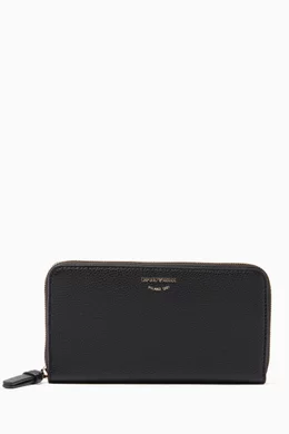 Buy Emporio Armani Black Zip Around Grained Leather Wallet For Women Online Ounass Bahrain