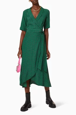 Buy Ganni Green Printed Crepe Wrap Dress For Women Online Ounass Bahrain