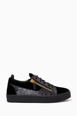 Buy Giuseppe Zanotti Black Frankie Sneakers in Crocodile Embossed Leather For Men Online Ounass Bahrain