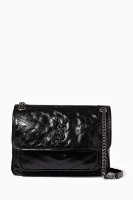 Buy SAINT LAURENT Black Medium Niki Bag in Crinkled Vintage Leather For Women Online Ounass Bahrain