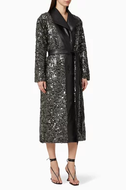 Buy ANOUKI Black Reversible Vegan Leather Sequin Trench Coat For Women Online Ounass Bahrain