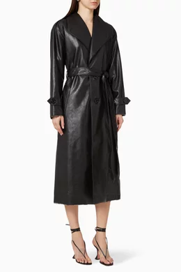 Buy ANOUKI Black Reversible Vegan Leather Sequin Trench Coat For Women Online Ounass Bahrain