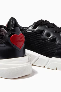 Buy Love Moschino Black Heart Running Sneakers in Calfskin For Women Online Ounass Bahrain