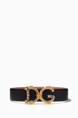 Buy Dolce Gabbana Black Baroque DG Logo Wide Belt in Leather For Women Online Ounass Bahrain