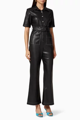 Buy Staud Black Davey Vegan Leather Jumpsuit For Women Online Ounass Bahrain