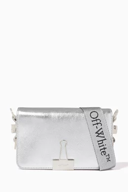Buy Off White Silver Logo Mini Flap Bag in Metallic Leather For Women Online Ounass Bahrain