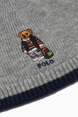 Buy Polo Ralph Lauren Grey Backpack Bear Hat in Merino-Cotton
