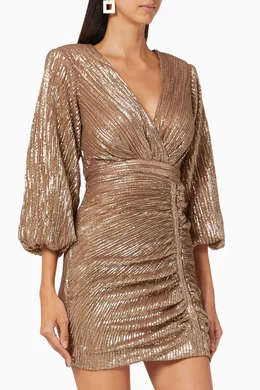 Buy Lavish Alice Gold Ruby Holley Pleated Sequin Dress For Women Online Ounass Bahrain