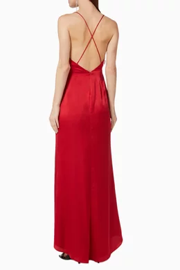 Buy Fame Partners Red The Draped Split Gown For Women Online Ounass Bahrain