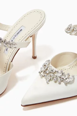 Buy Manolo Blahnik White Bridal Lurum 90 Mules in Satin For Women Online Ounass Bahrain