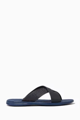 Buy Emporio Armani Blue EA Kriss Kross Sandals in Leather For Men Online Ounass Bahrain