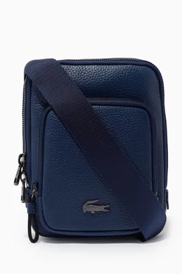 Buy Lacoste Blue Soft Mate Small Flat Crossbody Bag in Matte Grained Leather For Men Online Ounass Bahrain