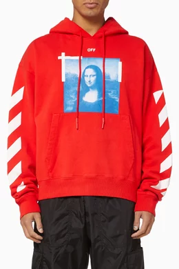 Buy Off-White Red Mona Lisa Oversized Cotton Hoodie For Men Online